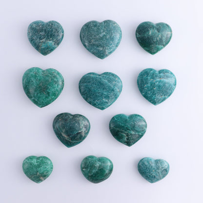 Amazonite Hearts Set of 11 - Expert Wholesale and Supplier of Wholesale Crystals & Bulk Gemstones, ["Amazonite","Hearts","Madagascar"]