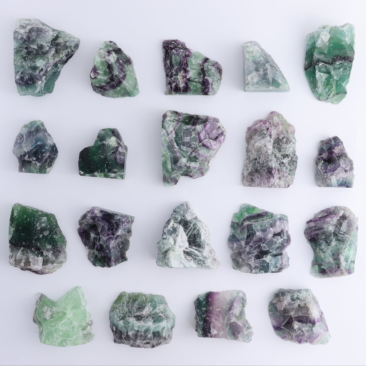 Fluorite Half Polished & Half Natural Set of 19 - Expert Wholesale and Supplier of Wholesale Crystals & Bulk Gemstones, ["China","Face Polished","Fluorite","Polished"]