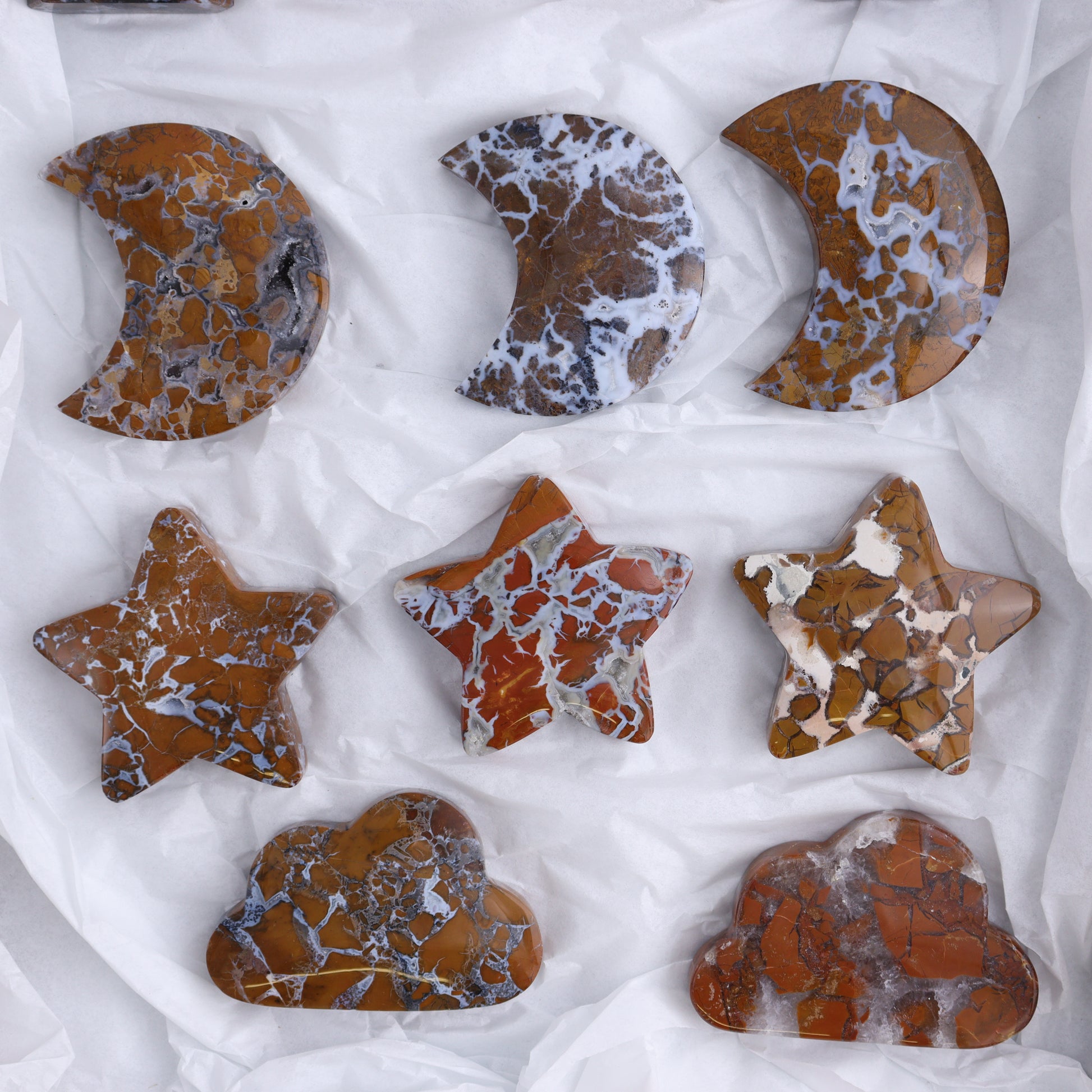 Brecciated Jasper Moons, Stars, Clouds, and Towers Set of 12 - Expert Wholesale and Supplier of Wholesale Crystals & Bulk Gemstones, ["Brecciated Jasper","Clouds","Indonesia","moons","stars","Towers"]