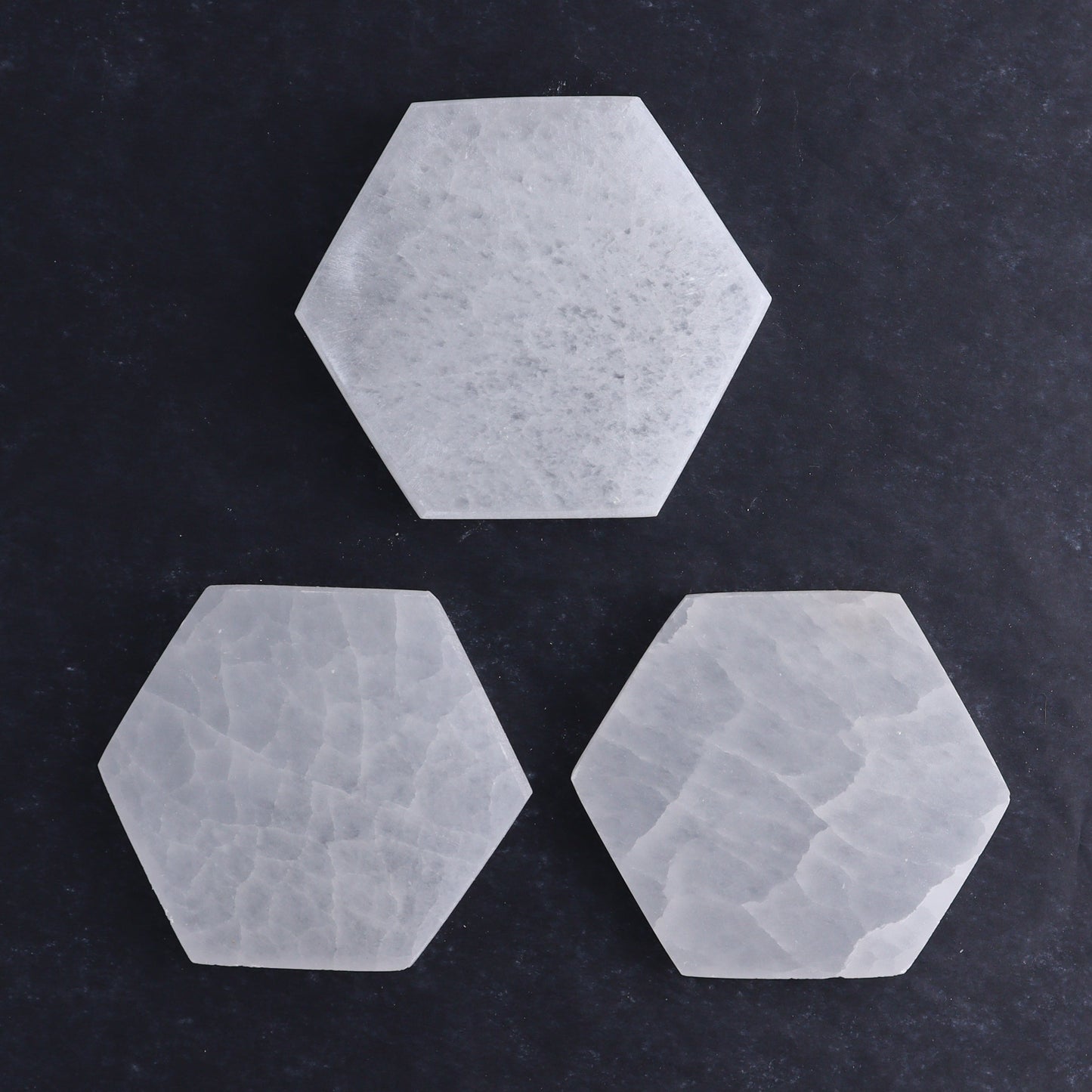 One Selenite (Satin Spar) Hexagon Charging Plate - Expert Wholesale and Supplier of Wholesale Crystals & Bulk Gemstones, ["close_30","Hexagon","Morocco","Selenite"]