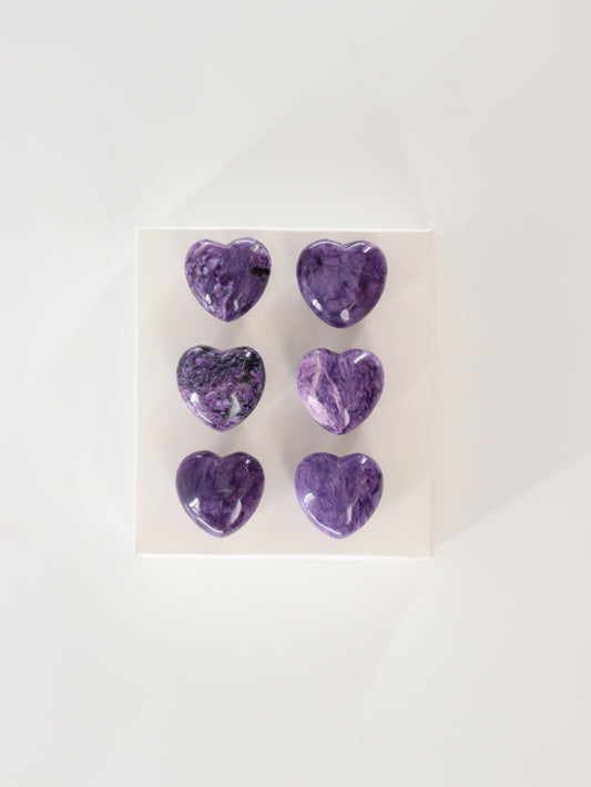 Charoite Hearts Set of 6 - Expert Supplier of Wholesale Crystals & Bulk Gemstones