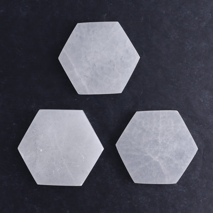 One Selenite (Satin Spar) Hexagon Charging Plate - Expert Wholesale and Supplier of Wholesale Crystals & Bulk Gemstones, ["close_30","Hexagon","Morocco","Selenite"]