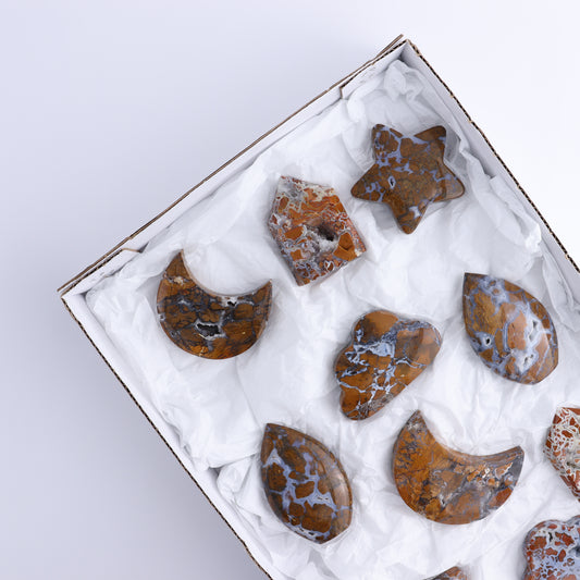 Brecciated Jasper Moons, Stars, Towers, Clouds, and Flames Set of 10