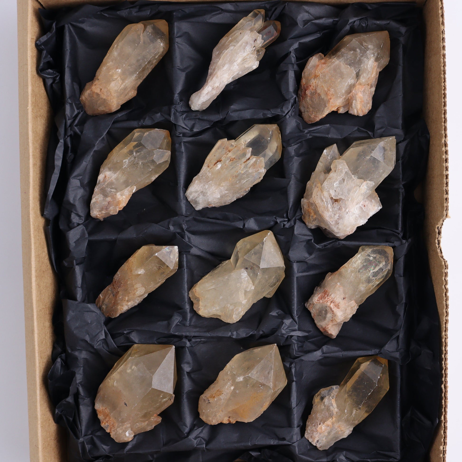Imperfect Citrine Points Set of 12 - Expert Wholesale and Supplier of Wholesale Crystals & Bulk Gemstones, ["Citrine","Points","Rough","Roughs"]
