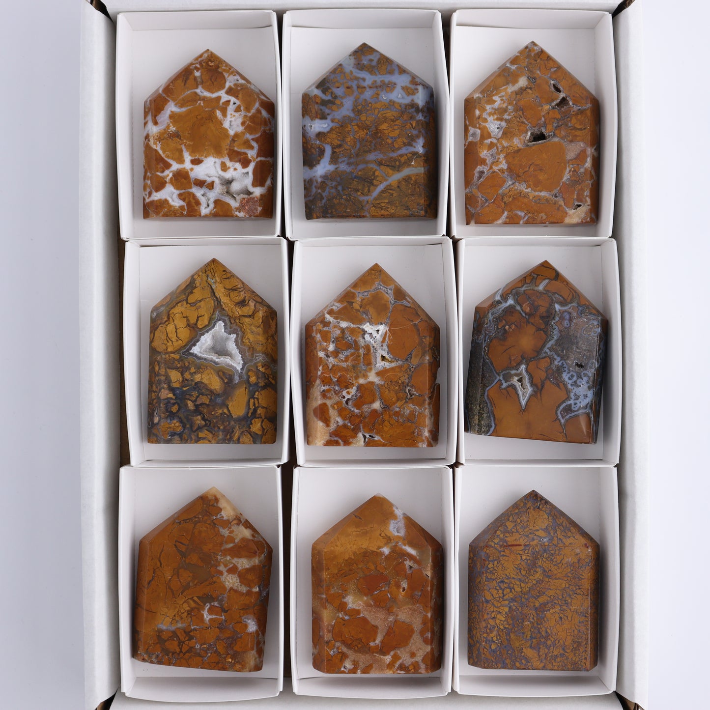 Brecciated Jasper Points Set of 9 - Expert Wholesale and Supplier of Wholesale Crystals & Bulk Gemstones, ["Brecciated Jasper","Indonesia","Points"]