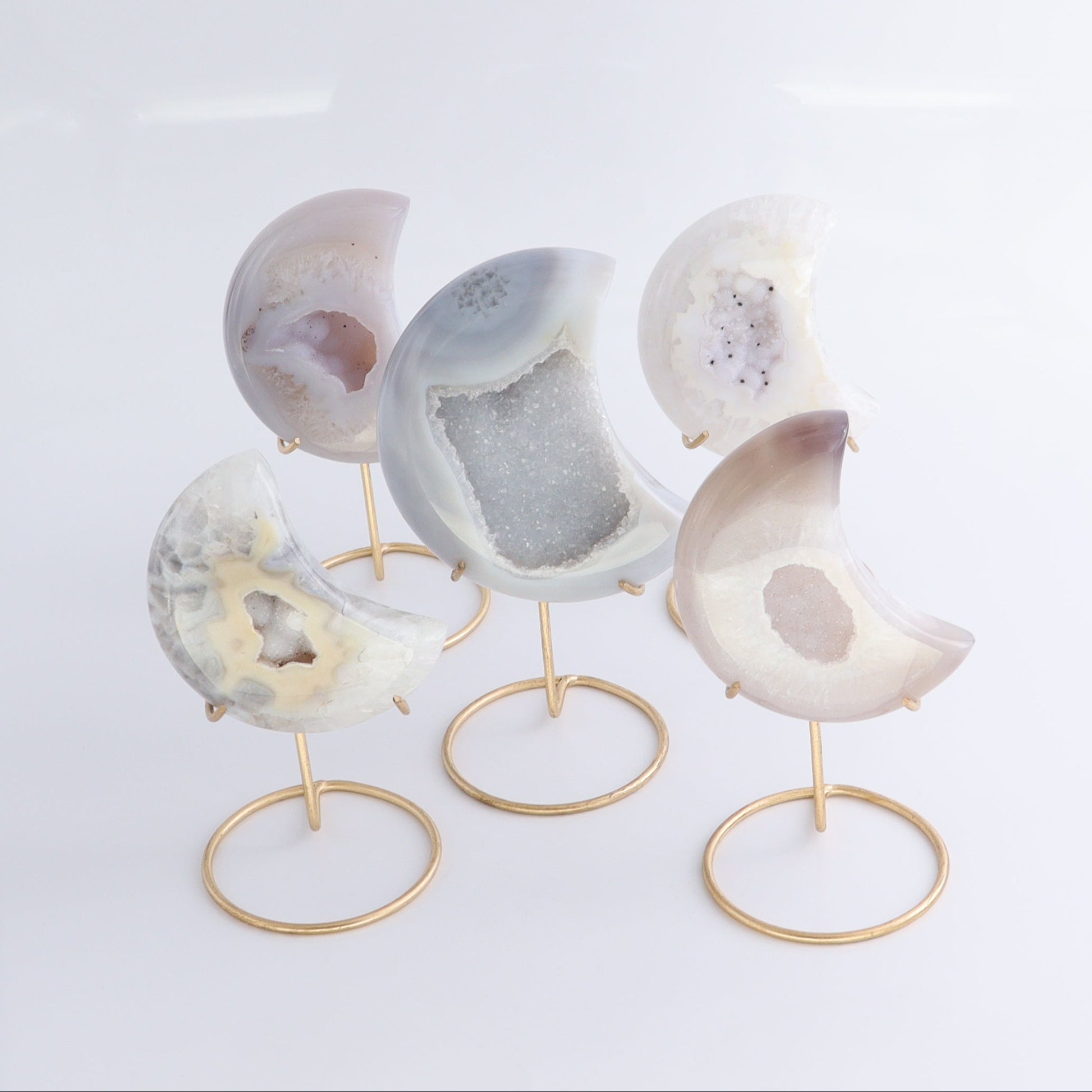 Agate Moons with Stand Set of 5 - Expert Wholesale and Supplier of Wholesale Crystals & Bulk Gemstones, ["Agate","Brazil","moons"]