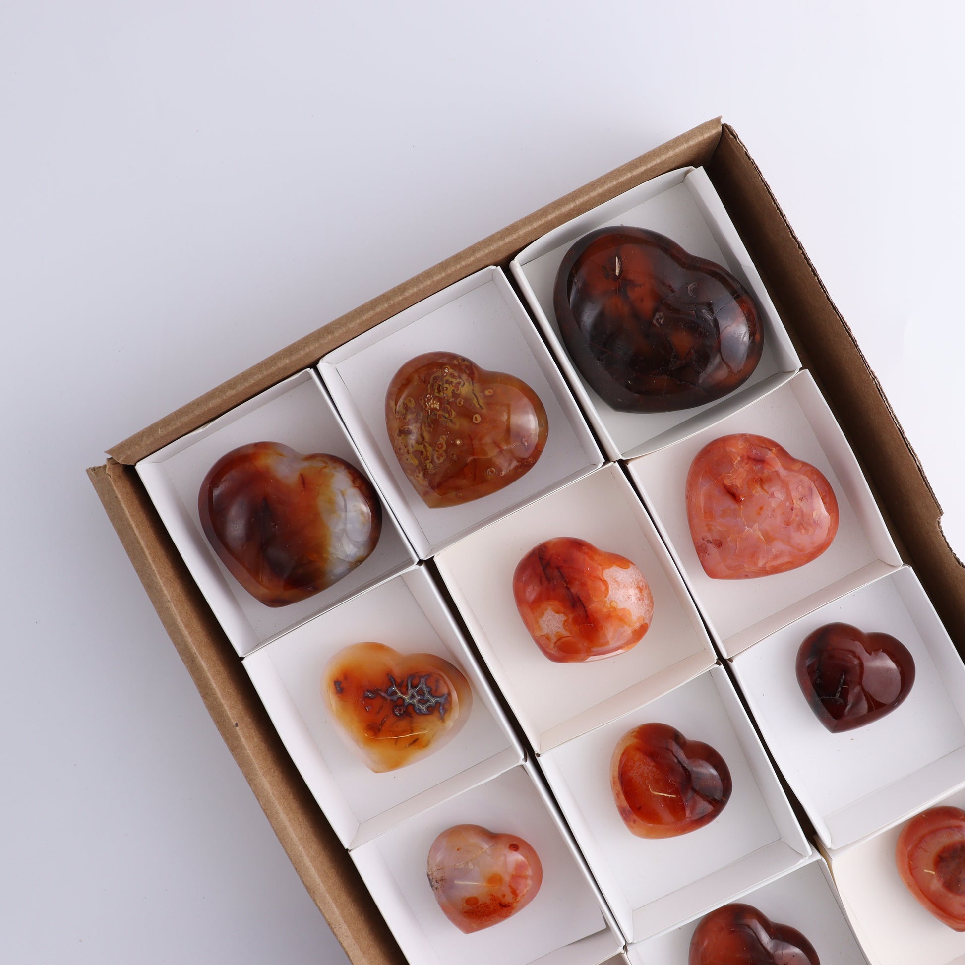 Carnelian Hearts Set of 12 - Expert Wholesale and Supplier of Wholesale Crystals & Bulk Gemstones, ["carnelian","Hearts","Madagascar"]