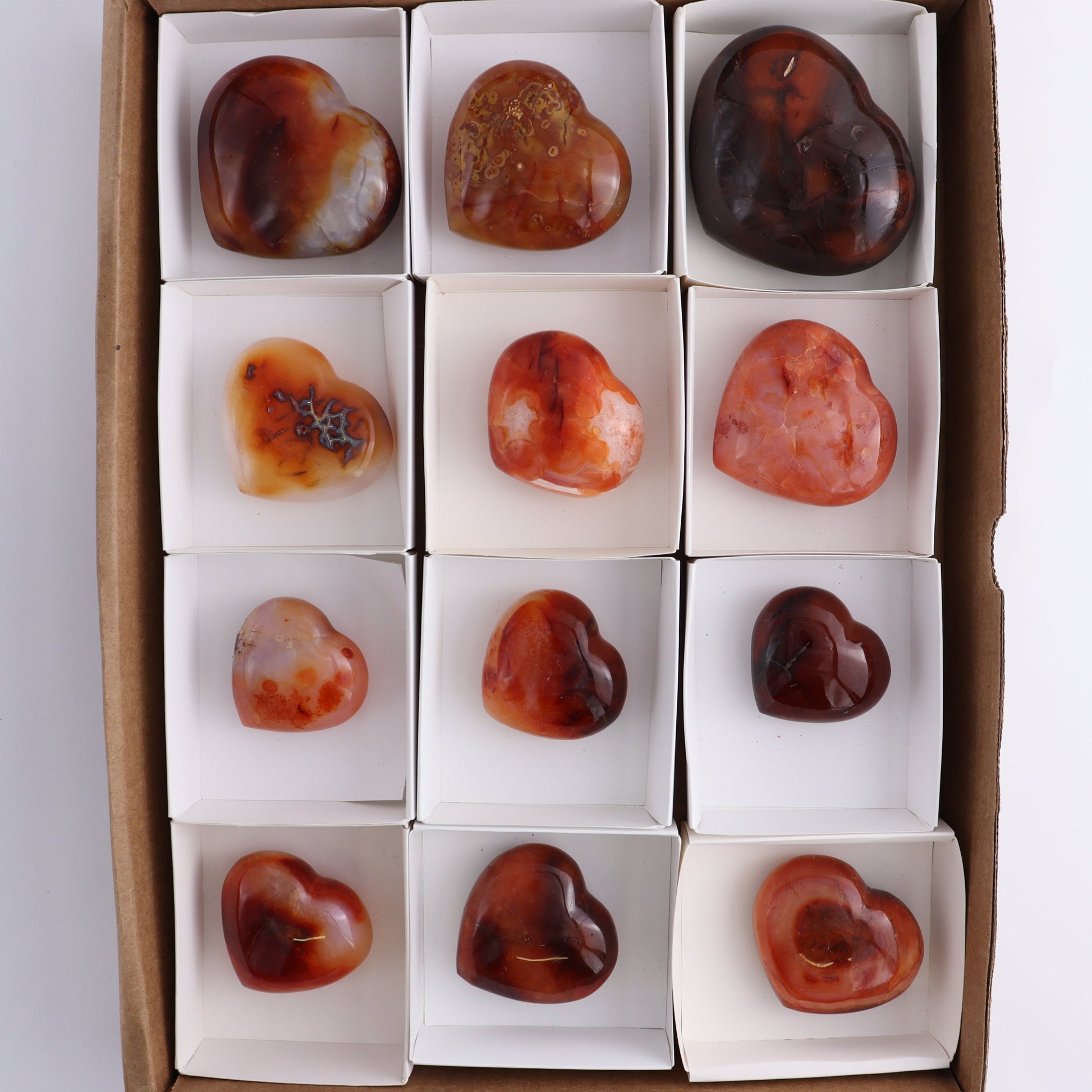 Carnelian Hearts Set of 12 - Expert Wholesale and Supplier of Wholesale Crystals & Bulk Gemstones, ["carnelian","Hearts","Madagascar"]