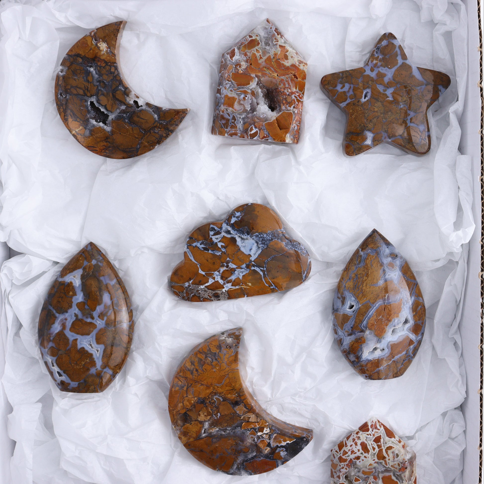 Brecciated Jasper Moons, Stars, Towers, Clouds, and Flames Set of 10 - Expert Wholesale and Supplier of Wholesale Crystals & Bulk Gemstones, ["Brecciated Jasper","Clouds","flames","Indonesia","moons","stars","Towers"]
