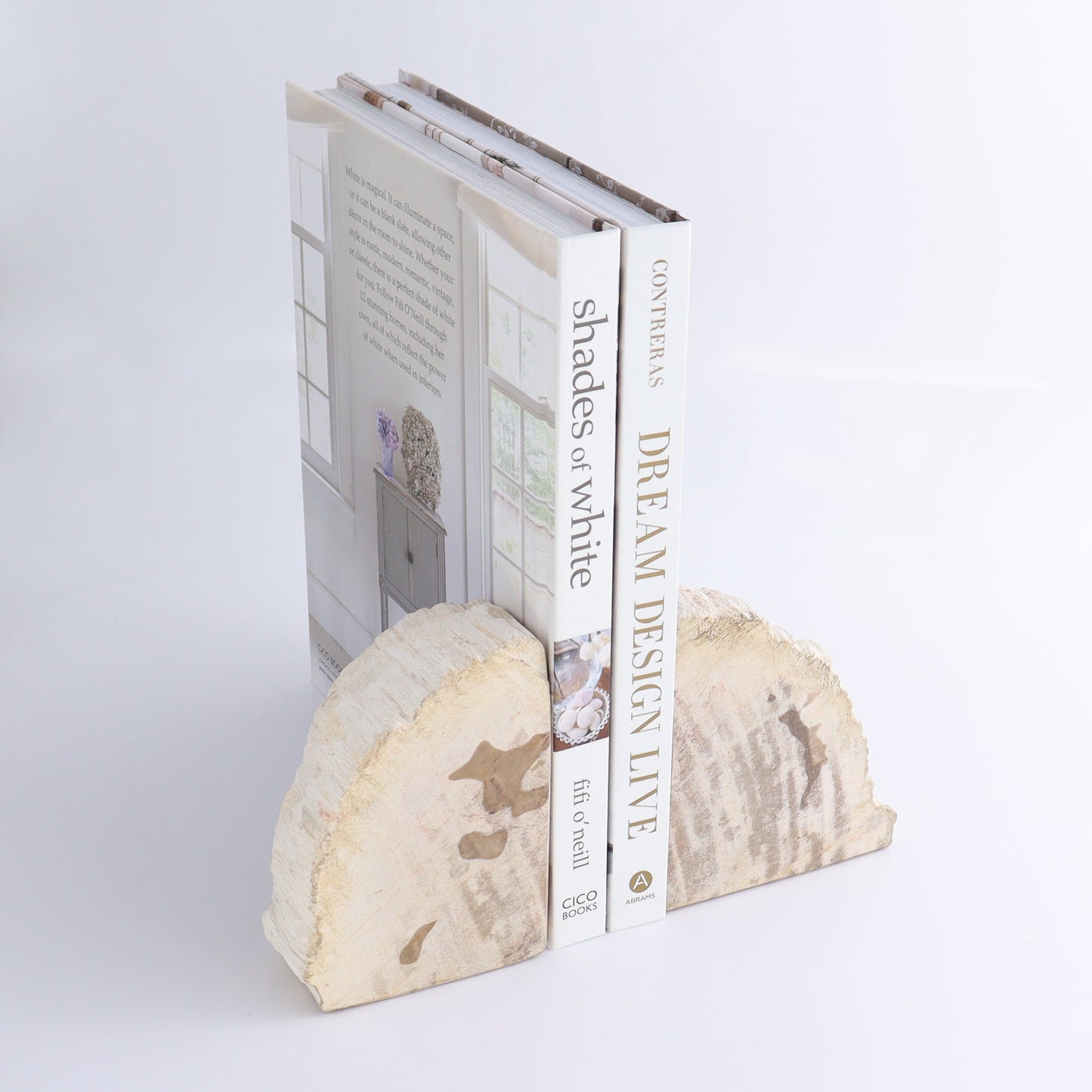 One Pair of White/Grey 1.8-2 kg Petrified Wood Bookends - Expert Wholesale and Supplier of Wholesale Crystals & Bulk Gemstones, ["Bookends","Indonesia","Petrified Wood"]