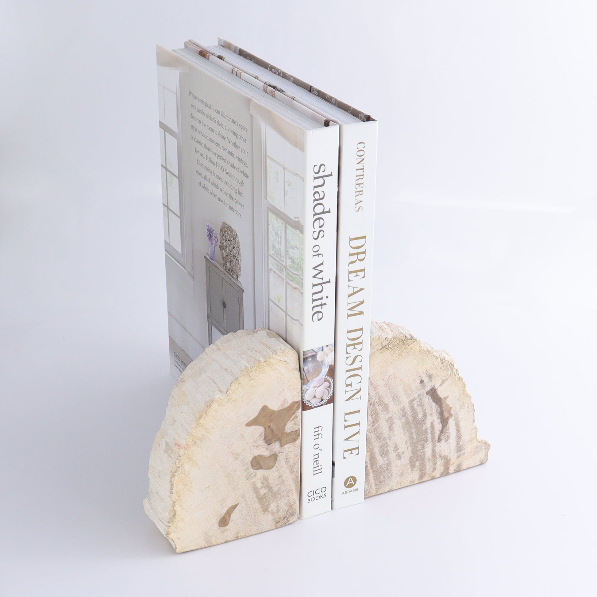 One Pair of White/Grey 1.8-2 kg Petrified Wood Bookends - Expert Wholesale and Supplier of Wholesale Crystals & Bulk Gemstones, ["Bookends","Indonesia","Petrified Wood"]