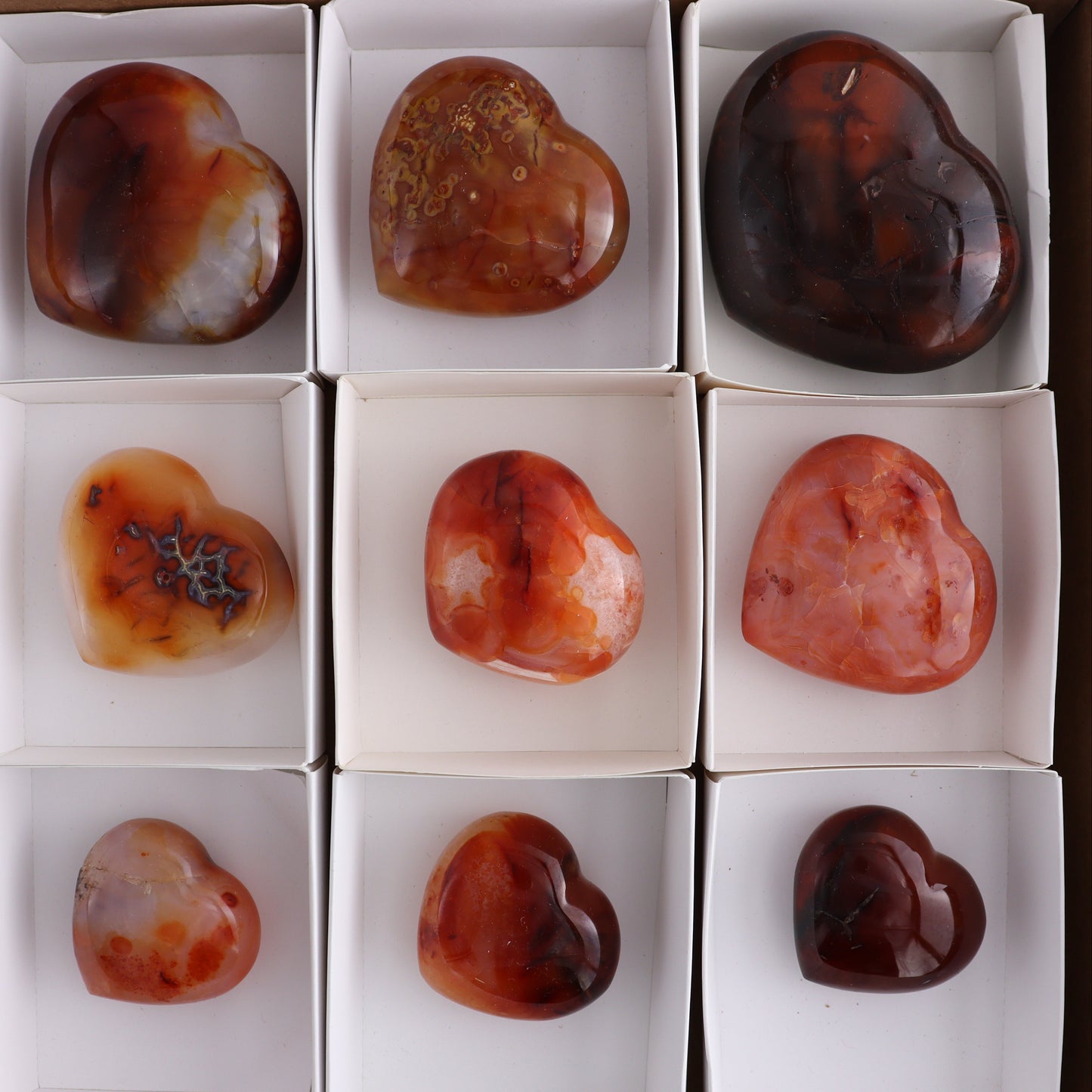 Carnelian Hearts Set of 12 - Expert Wholesale and Supplier of Wholesale Crystals & Bulk Gemstones, ["carnelian","Hearts","Madagascar"]