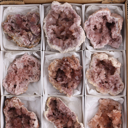 Pink Amethyst Geodes Flat of 12 - Expert Wholesale and Supplier of Wholesale Crystals & Bulk Gemstones, ["Amethyst","Pink Amethyst"]