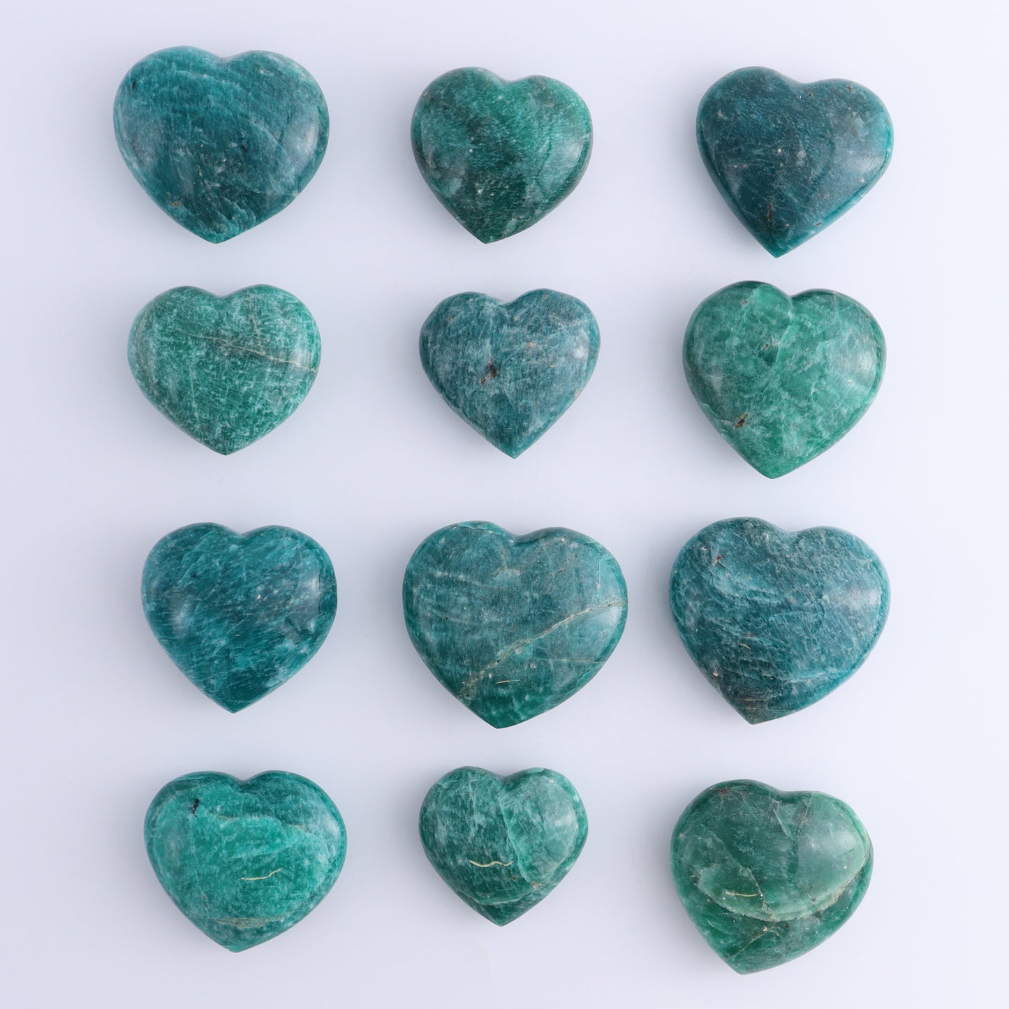 Amazonite Hearts Set of 12 - Expert Wholesale and Supplier of Wholesale Crystals & Bulk Gemstones, ["Amazonite","Hearts","Madagascar"]