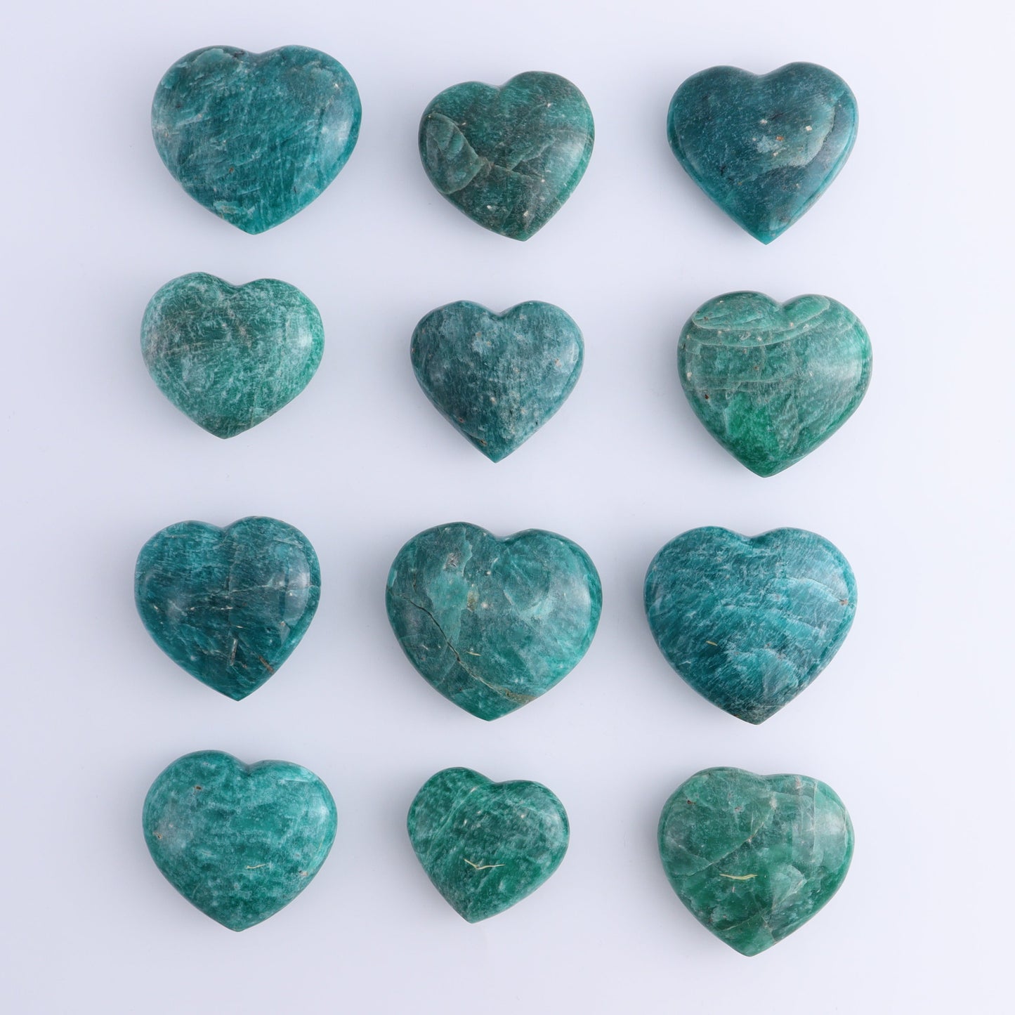 Amazonite Hearts Set of 12 - Expert Wholesale and Supplier of Wholesale Crystals & Bulk Gemstones, ["Amazonite","Hearts","Madagascar"]