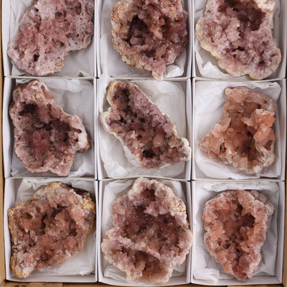 Pink Amethyst Geodes Flat of 12 - Expert Wholesale and Supplier of Wholesale Crystals & Bulk Gemstones, ["Amethyst","Pink Amethyst"]