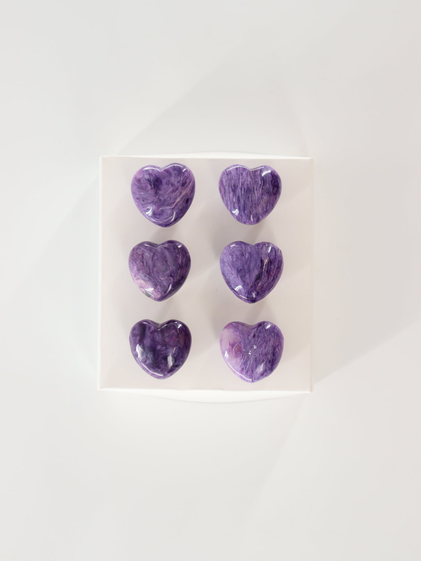 Charoite Hearts Set of 6 - Expert Supplier of Wholesale Crystals & Bulk Gemstones