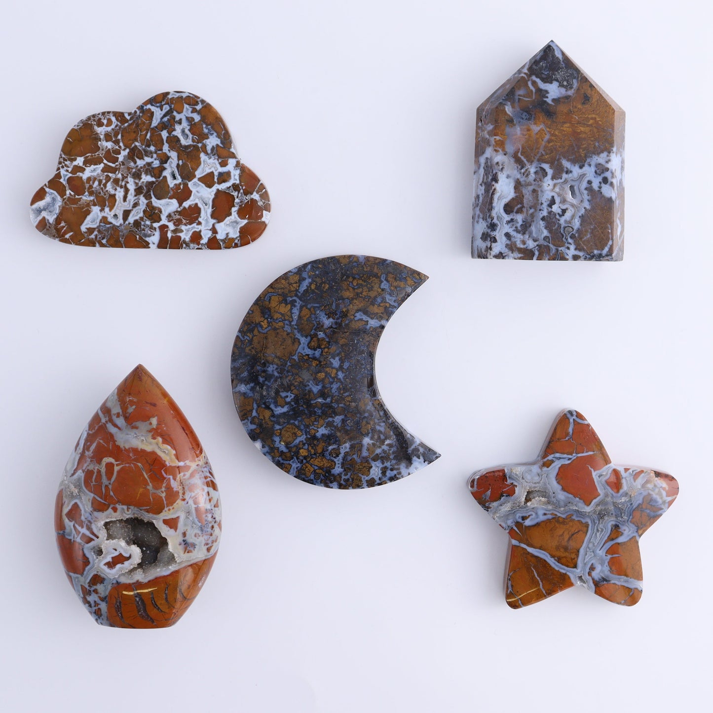 Brecciated Jasper Moons, Stars, Towers, Clouds, and Flames Set of 10 - Expert Wholesale and Supplier of Wholesale Crystals & Bulk Gemstones, ["Brecciated Jasper","Clouds","flames","Indonesia","moons","stars","Towers"]