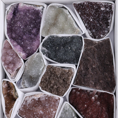 Uruguay Rainbow Amethyst Clusters Flat of 17 - Expert Wholesale and Supplier of Wholesale Crystals & Bulk Gemstones, ["Amethyst","Clusters","Rainbow Amethyst","Sugar Rainbow Amethyst","Uruguay"]
