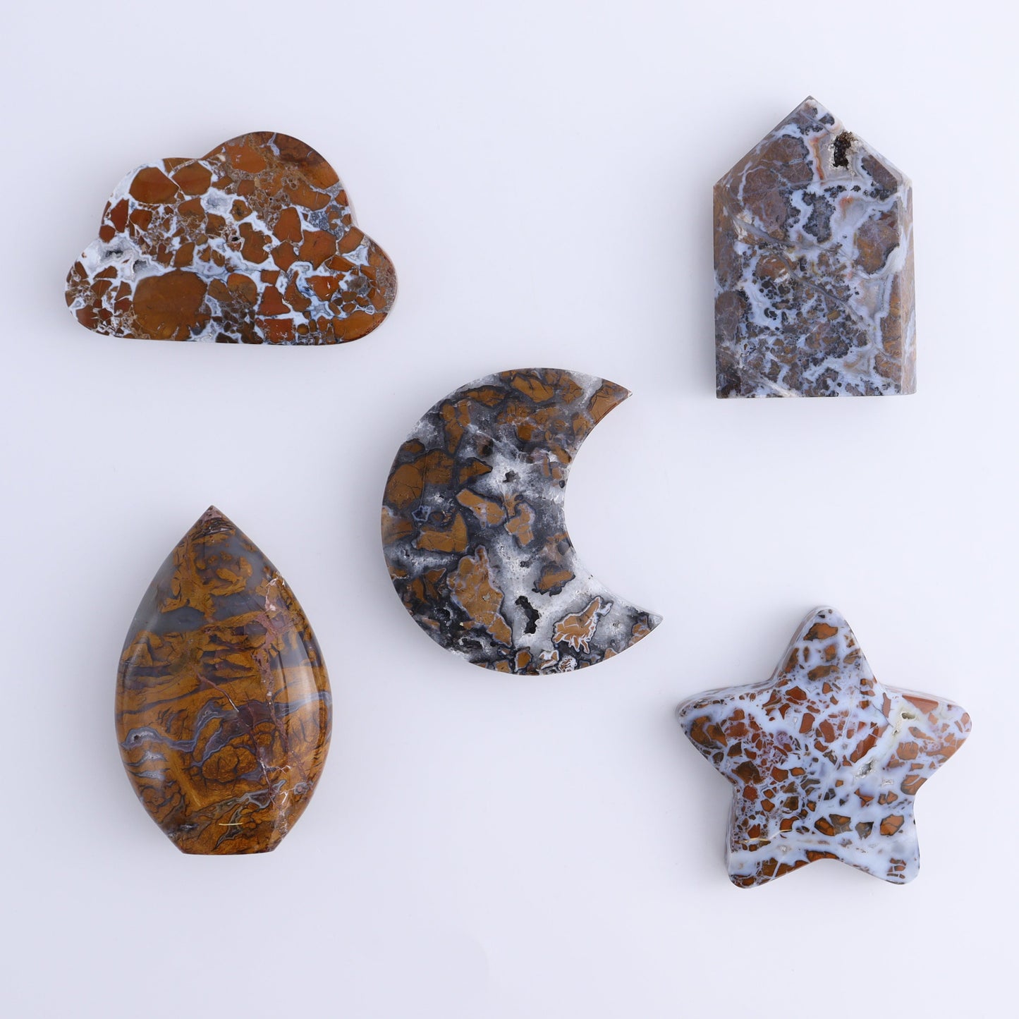 Brecciated Jasper Moons, Stars, Towers, Clouds, and Flames Set of 10 - Expert Wholesale and Supplier of Wholesale Crystals & Bulk Gemstones, ["Brecciated Jasper","Clouds","flames","Indonesia","moons","stars","Towers"]