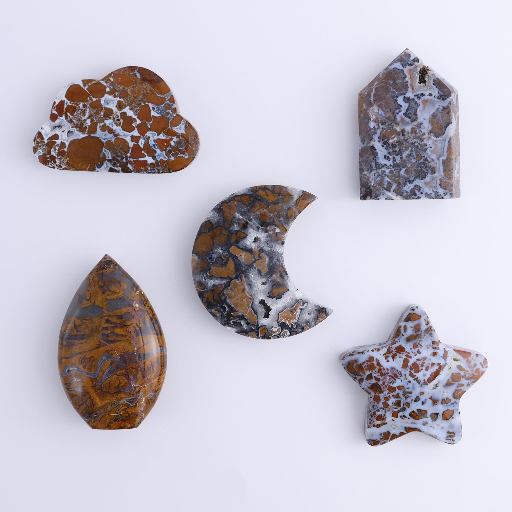 Brecciated Jasper Moons, Stars, Towers, Clouds, and Flames Set of 10 - Expert Wholesale and Supplier of Wholesale Crystals & Bulk Gemstones, ["Brecciated Jasper","Clouds","flames","Indonesia","moons","stars","Towers"]