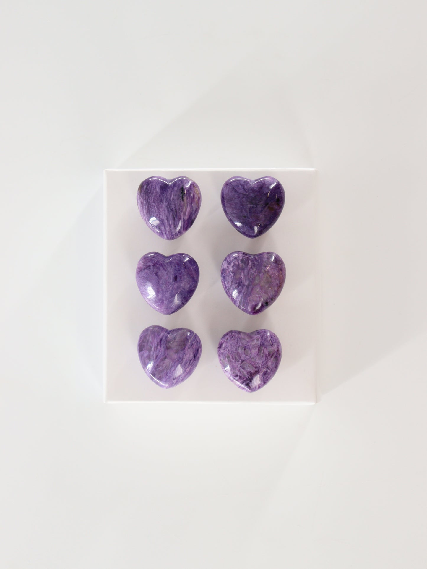 Charoite Hearts Set of 6 - Expert Supplier of Wholesale Crystals & Bulk Gemstones