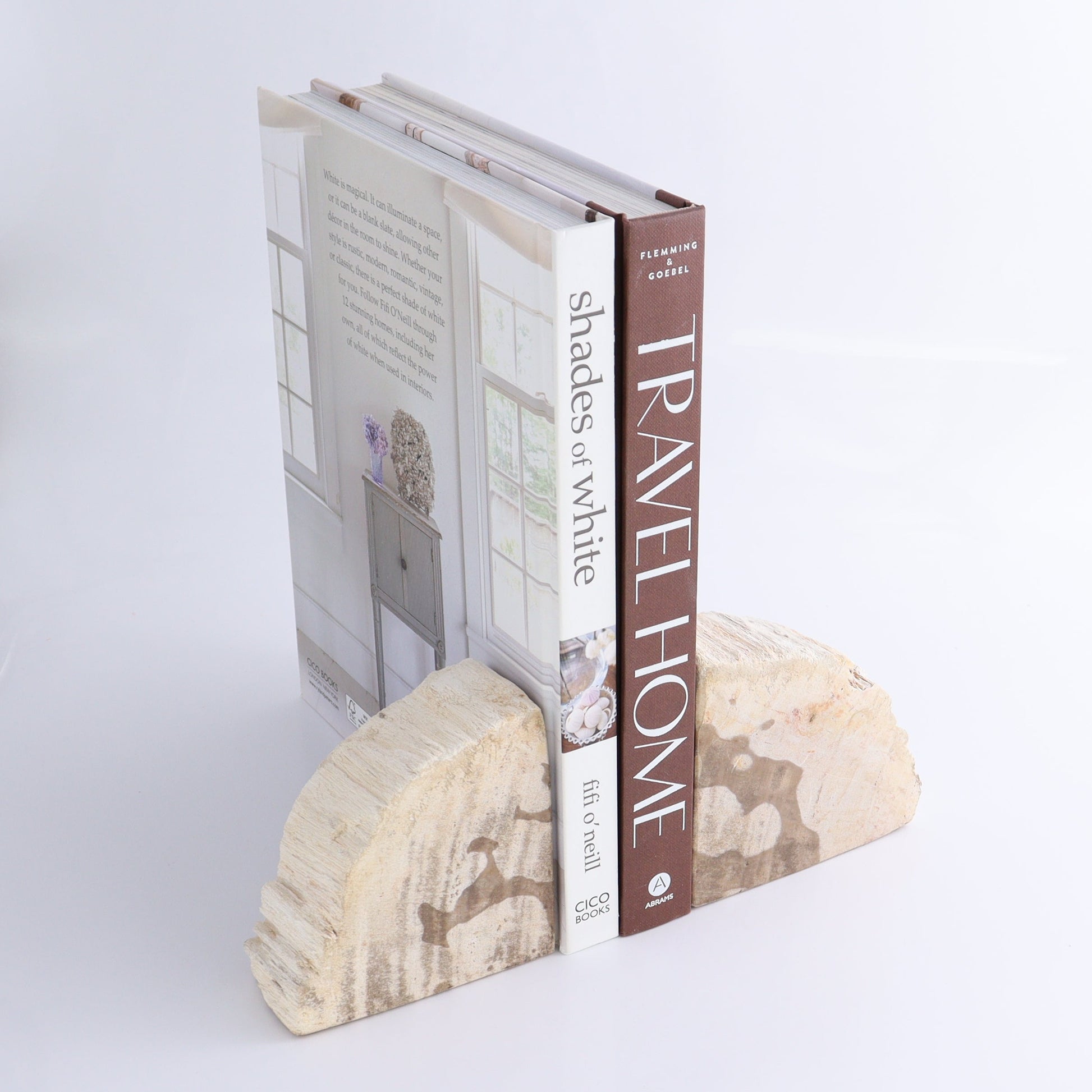 One Pair of White/Grey 1.5-1.7 kg Petrified Wood Bookends - Expert Wholesale and Supplier of Wholesale Crystals & Bulk Gemstones, ["Bookends","Indonesia","Petrified Wood"]