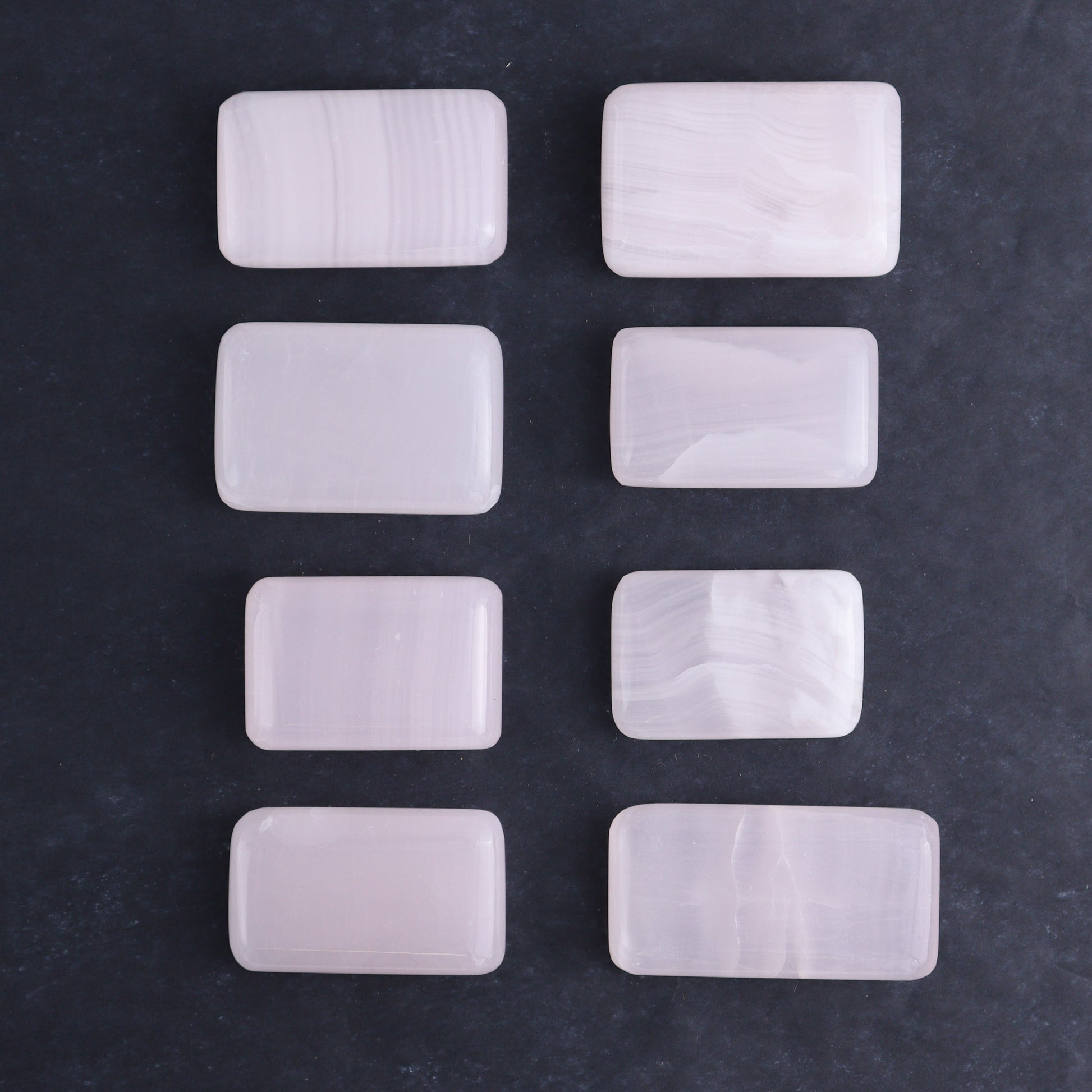 Pink Mangano Calcite Rectangles Set of 8 - Expert Wholesale and Supplier of Wholesale Crystals & Bulk Gemstones, ["Calcite","Hearts","Madagascar","Pink Calcite"]