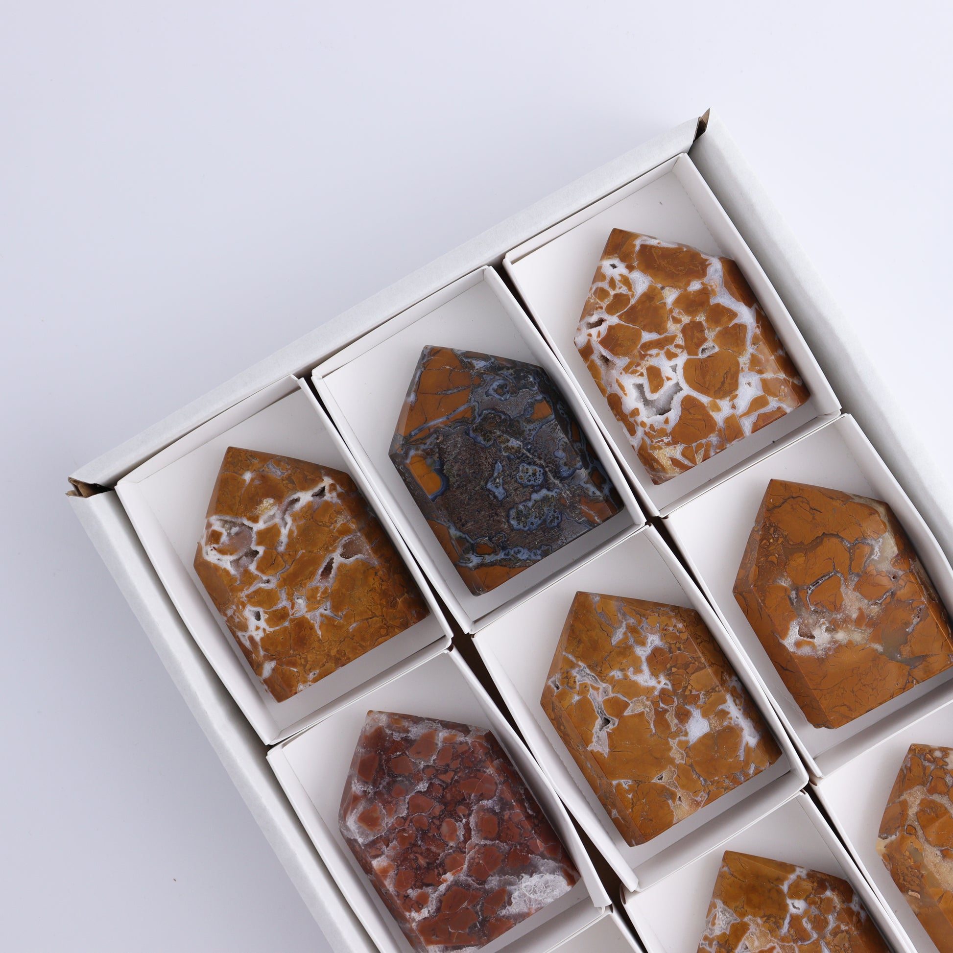 Brecciated Jasper Points Set of 9 - Expert Wholesale and Supplier of Wholesale Crystals & Bulk Gemstones, ["Brecciated Jasper","Indonesia","Points"]