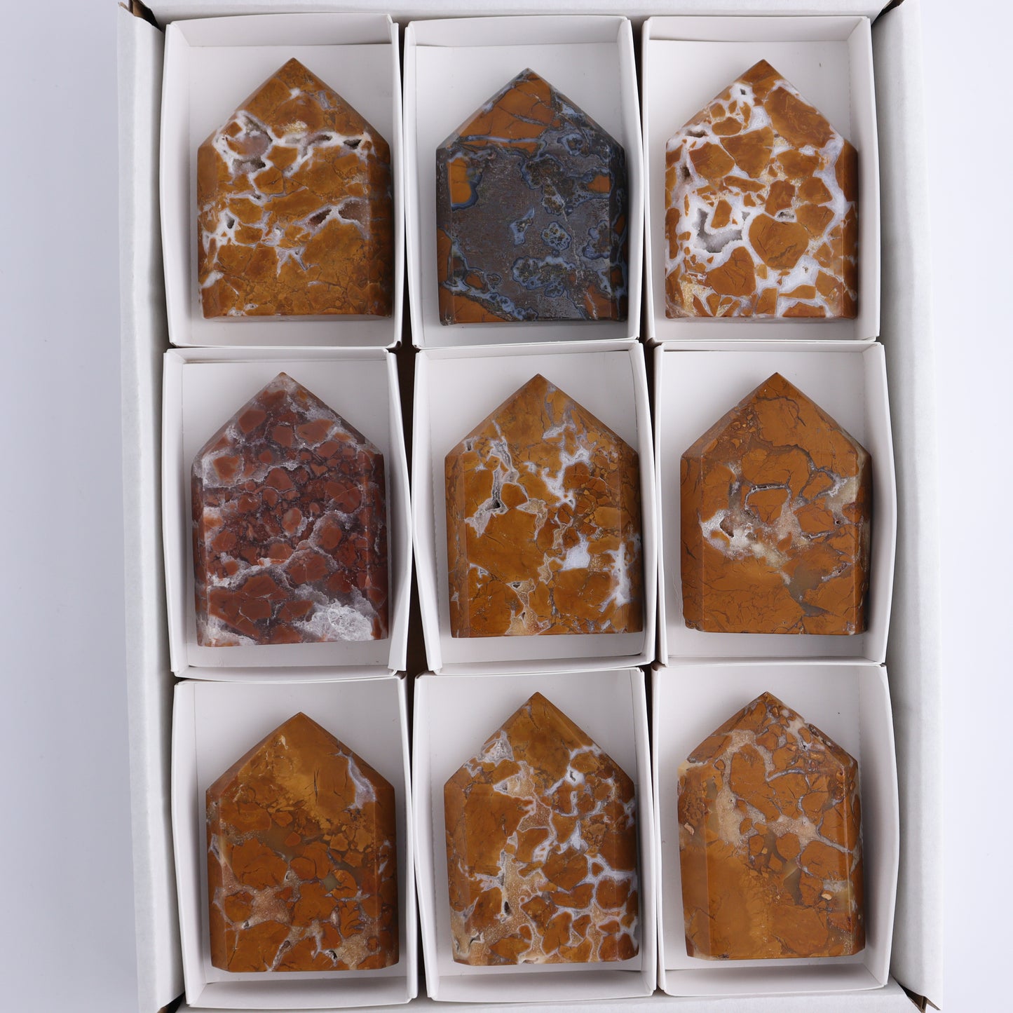 Brecciated Jasper Points Set of 9 - Expert Wholesale and Supplier of Wholesale Crystals & Bulk Gemstones, ["Brecciated Jasper","Indonesia","Points"]