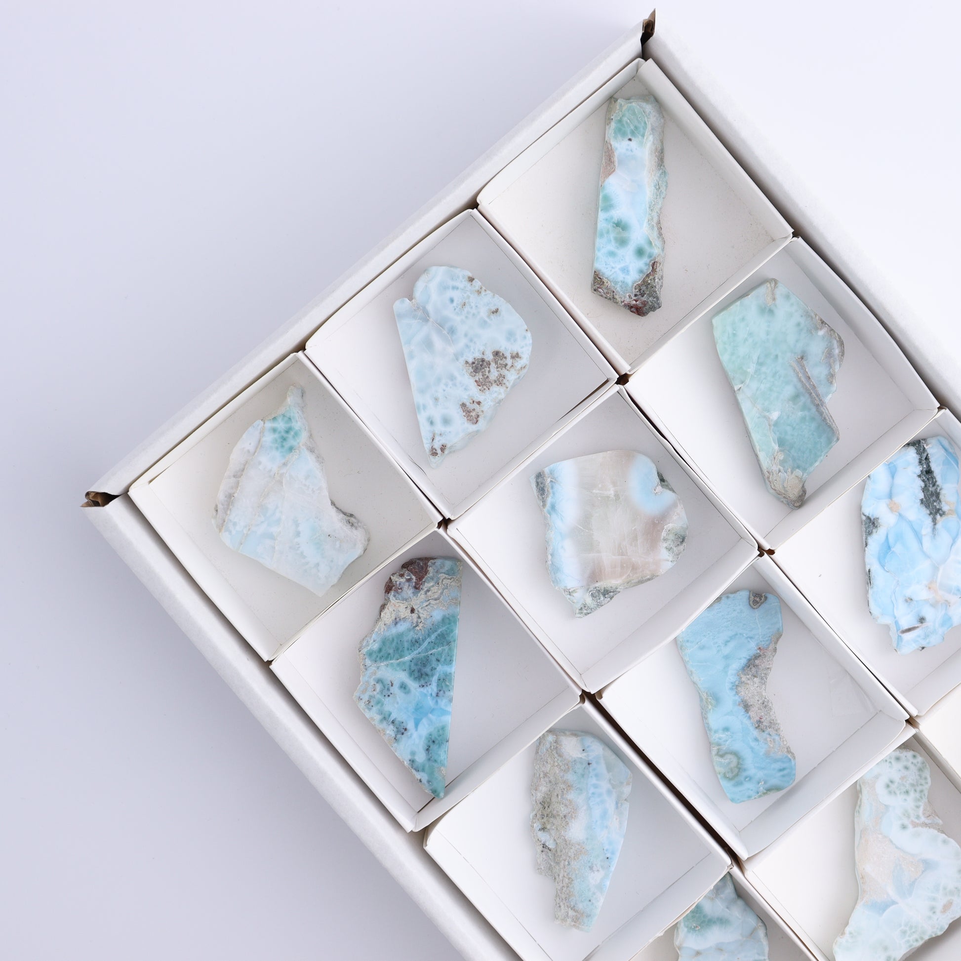 Larimar Slices Set of 12 - Expert Wholesale and Supplier of Wholesale Crystals & Bulk Gemstones, ["Larimar","Slices and Slabs"]