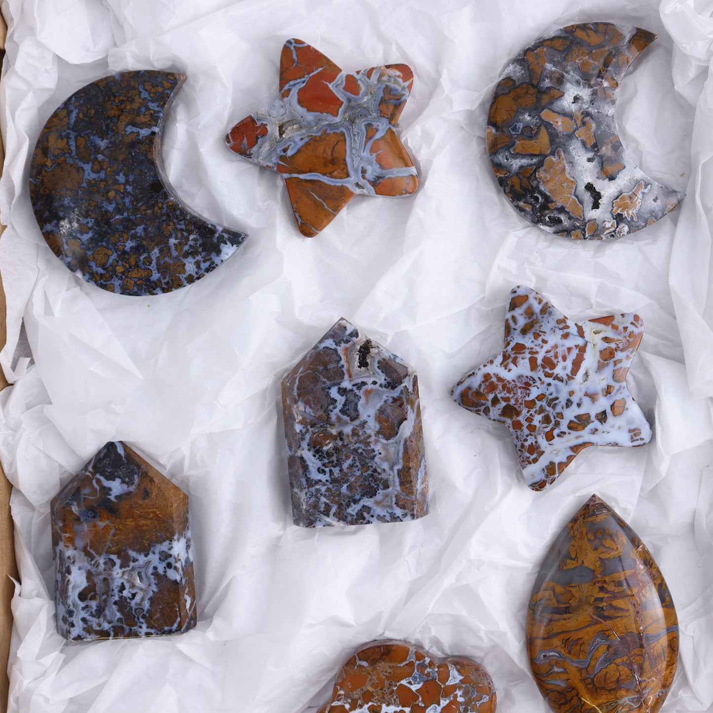 Brecciated Jasper Moons, Stars, Towers, Clouds, and Flames Set of 10 - Expert Wholesale and Supplier of Wholesale Crystals & Bulk Gemstones, ["Brecciated Jasper","Clouds","flames","Indonesia","moons","stars","Towers"]