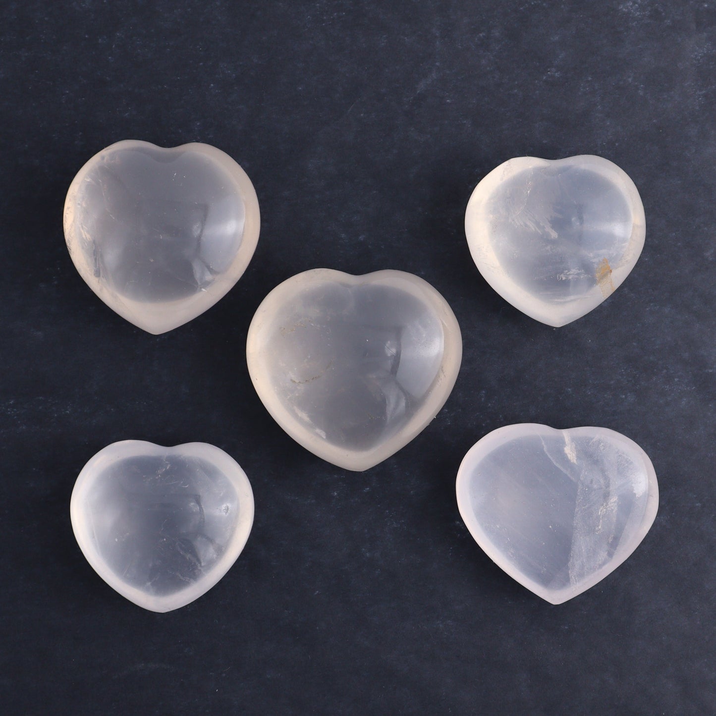 Girasol Quartz Hearts Set of 9 - Expert Wholesale and Supplier of Wholesale Crystals & Bulk Gemstones, ["Girasol","Girasol Quartz","Hearts","Quartz"]
