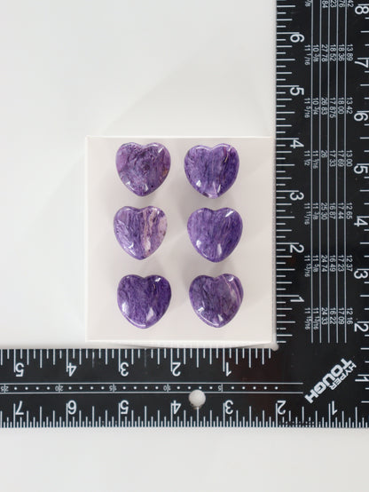 Charoite Hearts Set of 6 - Expert Supplier of Wholesale Crystals & Bulk Gemstones