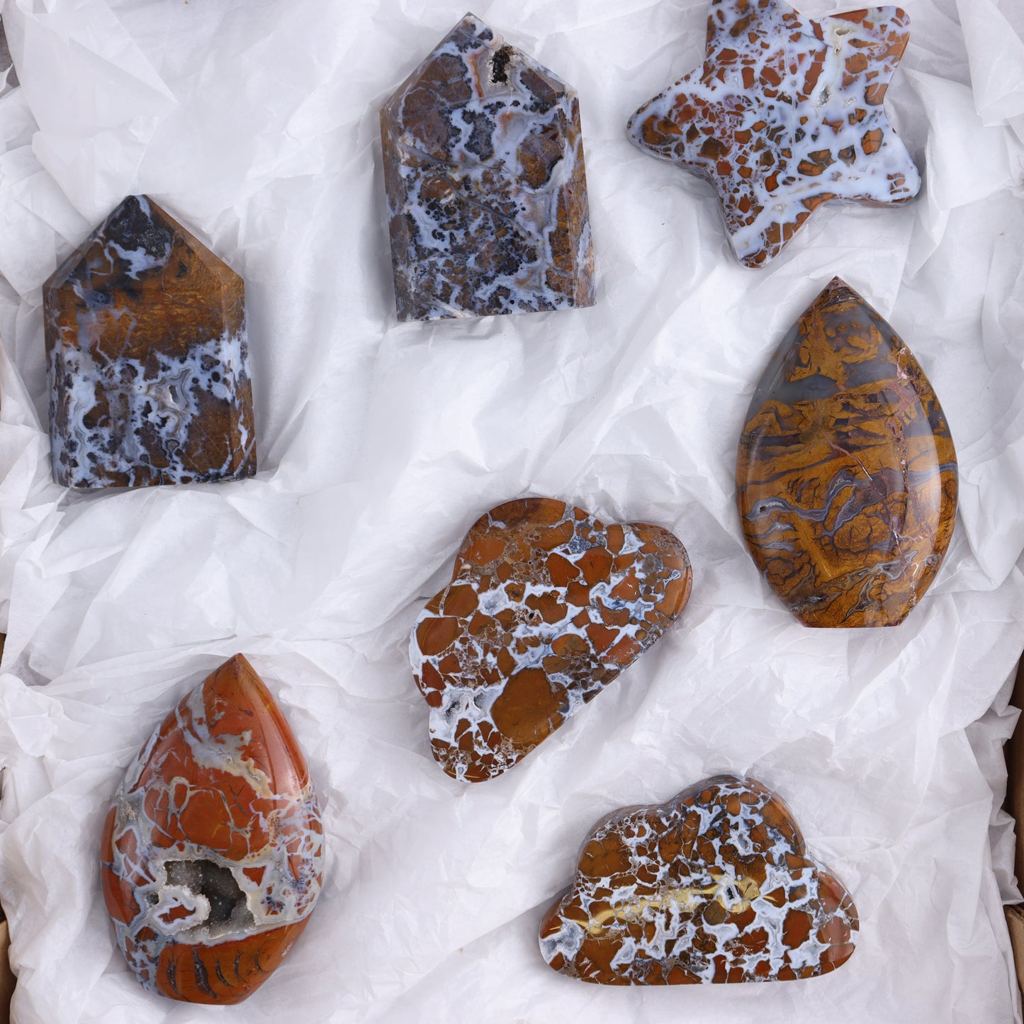Brecciated Jasper Moons, Stars, Towers, Clouds, and Flames Set of 10 - Expert Wholesale and Supplier of Wholesale Crystals & Bulk Gemstones, ["Brecciated Jasper","Clouds","flames","Indonesia","moons","stars","Towers"]