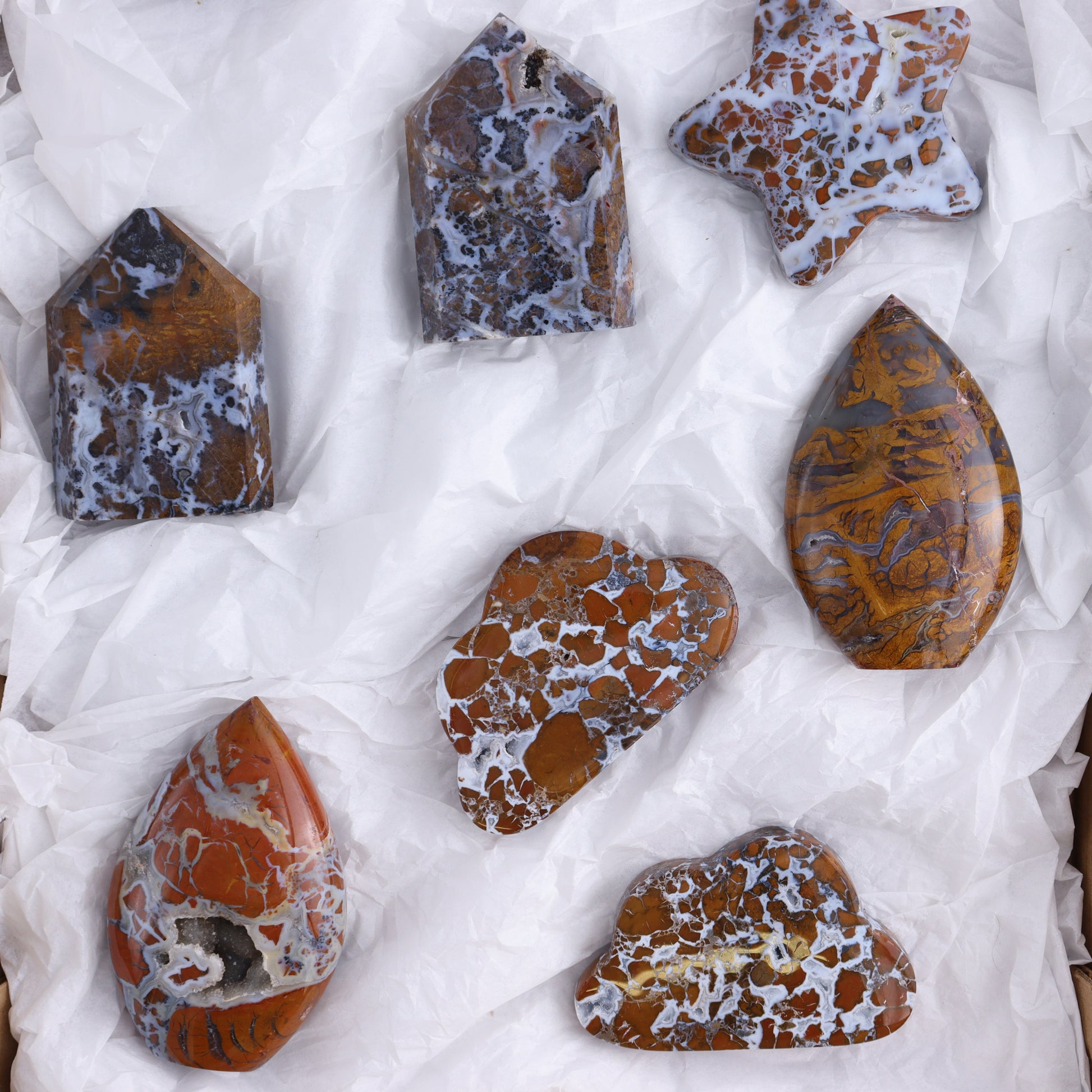 Brecciated Jasper Moons, Stars, Towers, Clouds, and Flames Set of 10 - Expert Wholesale and Supplier of Wholesale Crystals & Bulk Gemstones, ["Brecciated Jasper","Clouds","flames","Indonesia","moons","stars","Towers"]