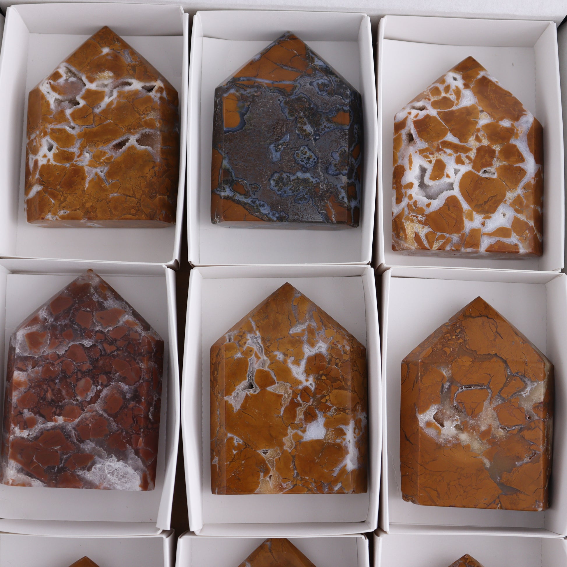 Brecciated Jasper Points Set of 9 - Expert Wholesale and Supplier of Wholesale Crystals & Bulk Gemstones, ["Brecciated Jasper","Indonesia","Points"]