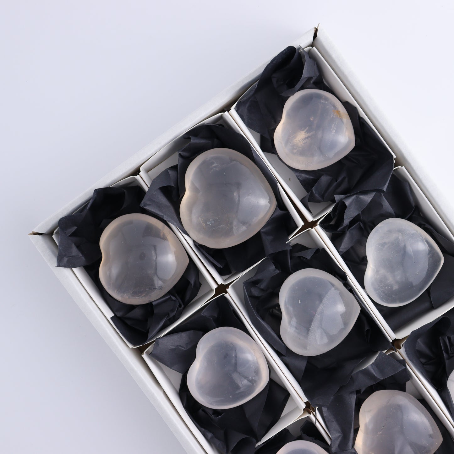 Girasol Quartz Hearts Set of 9 - Expert Wholesale and Supplier of Wholesale Crystals & Bulk Gemstones, ["Girasol","Girasol Quartz","Hearts","Quartz"]
