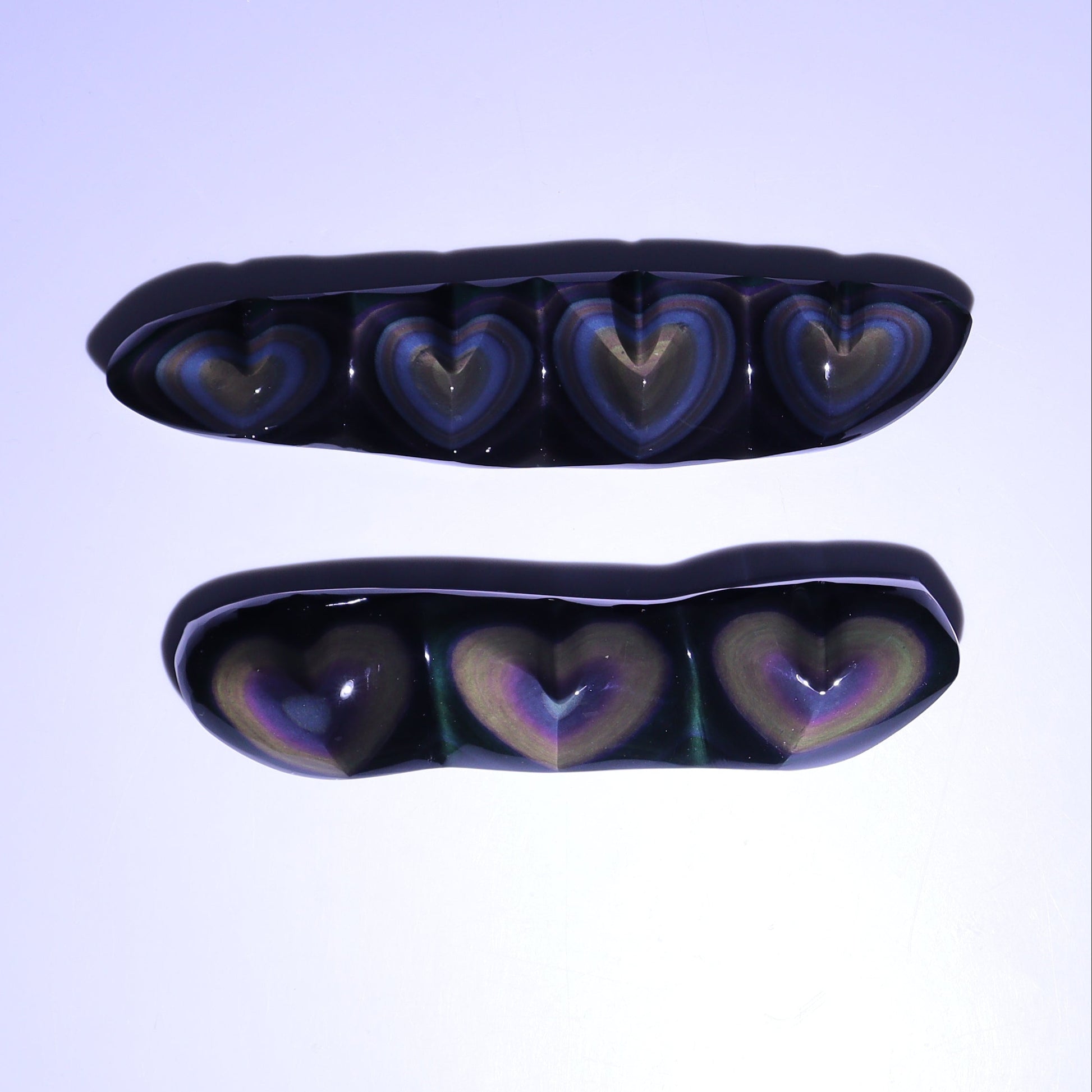 Rainbow Obsidian Heart Set of 2 - Expert Wholesale and Supplier of Wholesale Crystals & Bulk Gemstones, ["Hearts","Mexico","Obsidian","Rainbow Obsidian"]