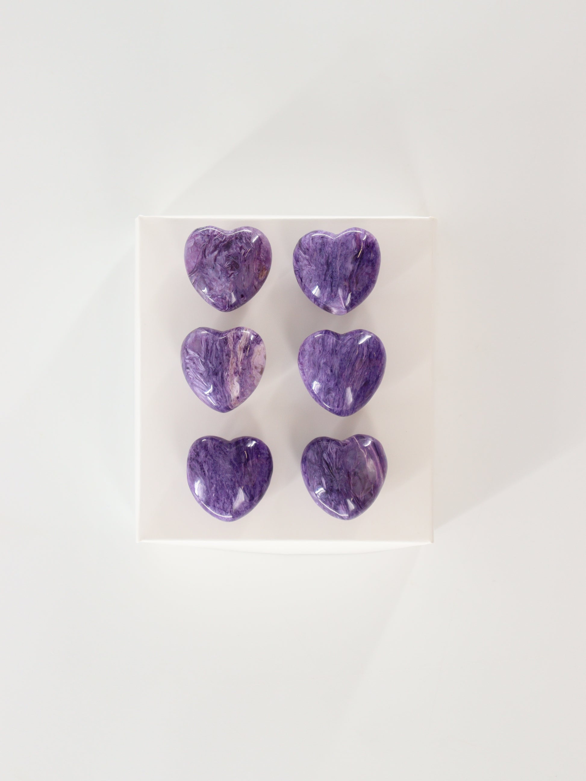 Charoite Hearts Set of 6 - Expert Supplier of Wholesale Crystals & Bulk Gemstones