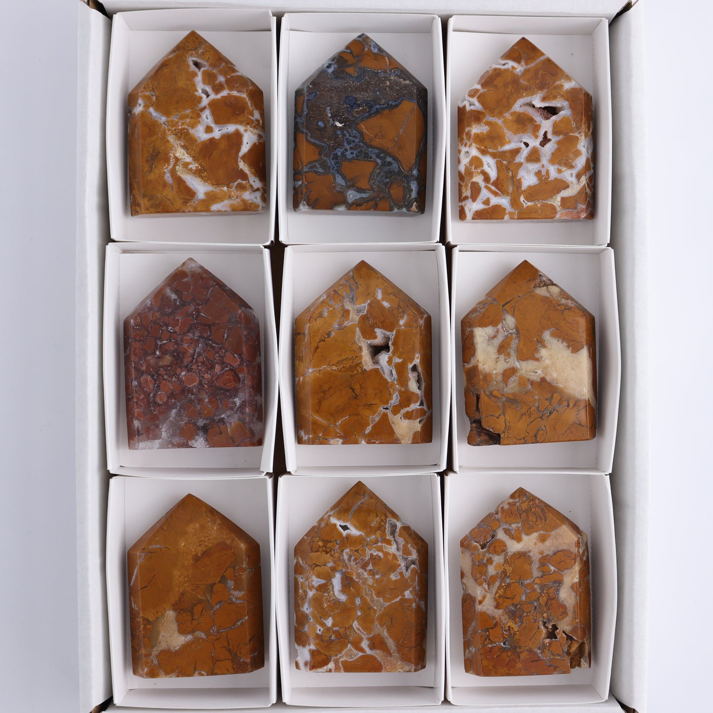 Brecciated Jasper Points Set of 9 - Expert Wholesale and Supplier of Wholesale Crystals & Bulk Gemstones, ["Brecciated Jasper","Indonesia","Points"]