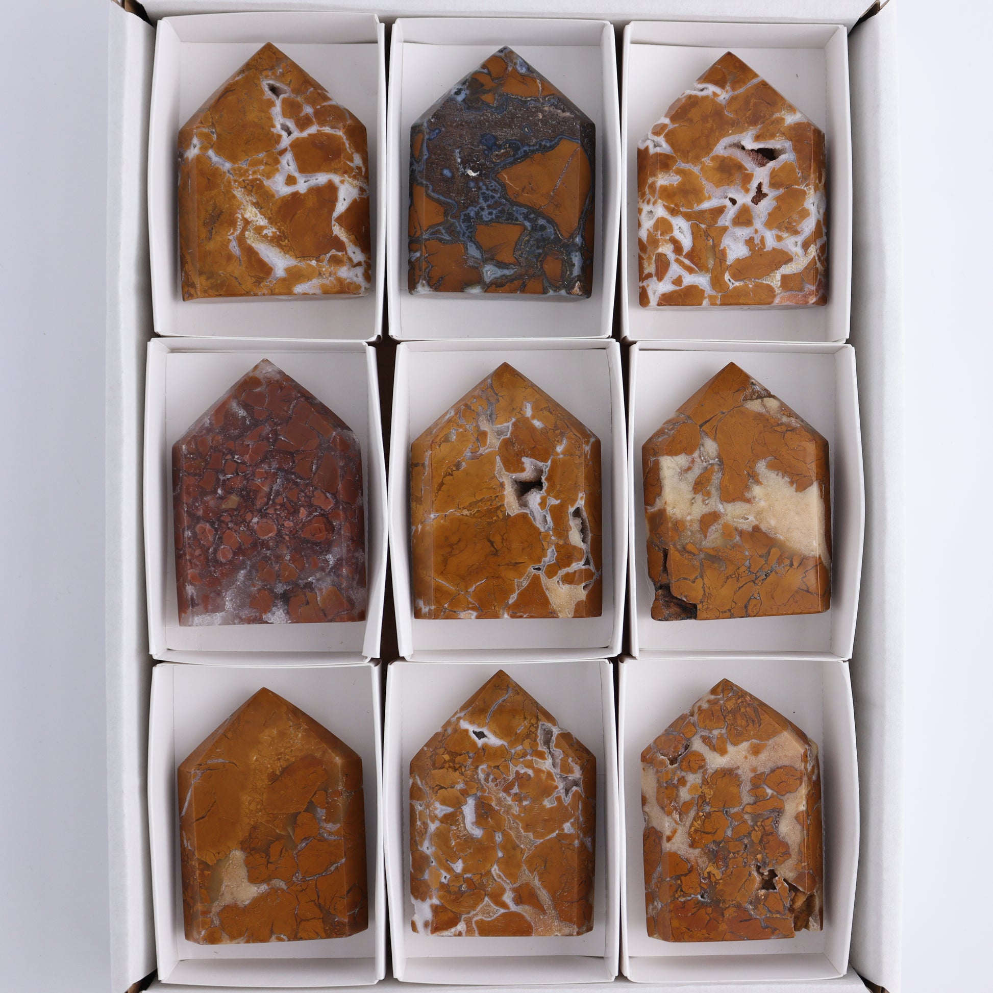 Brecciated Jasper Points Set of 9 - Expert Wholesale and Supplier of Wholesale Crystals & Bulk Gemstones, ["Brecciated Jasper","Indonesia","Points"]