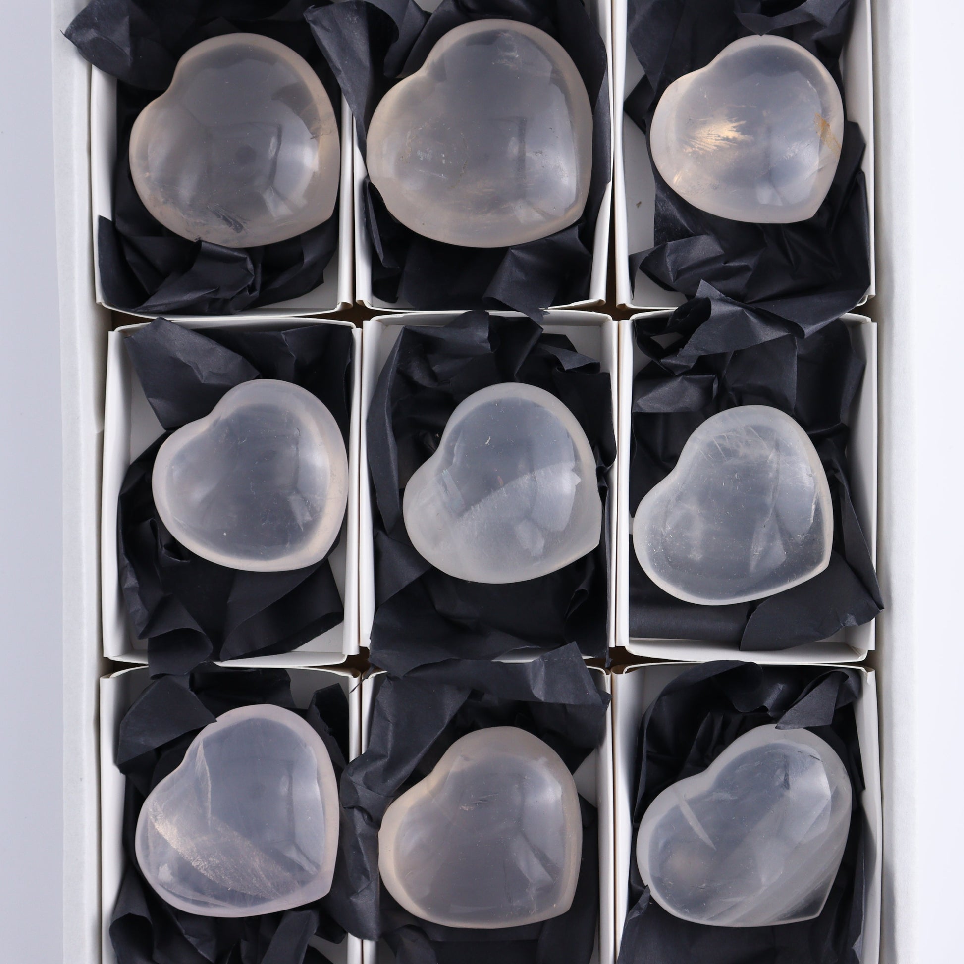 Girasol Quartz Hearts Set of 9 - Expert Wholesale and Supplier of Wholesale Crystals & Bulk Gemstones, ["Girasol","Girasol Quartz","Hearts","Quartz"]