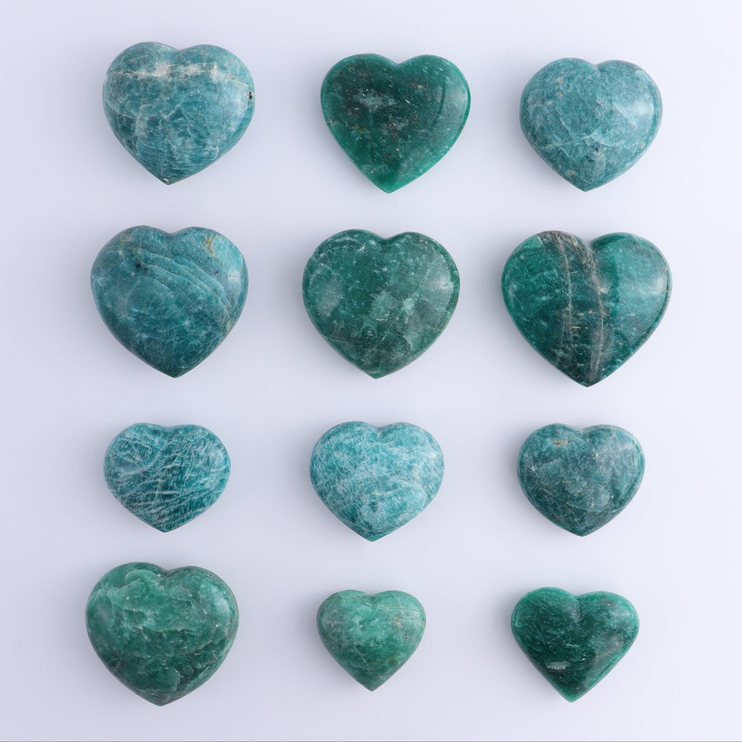 Amazonite Hearts Set of 12 - Expert Wholesale and Supplier of Wholesale Crystals & Bulk Gemstones, ["Amazonite","Hearts","Madagascar"]