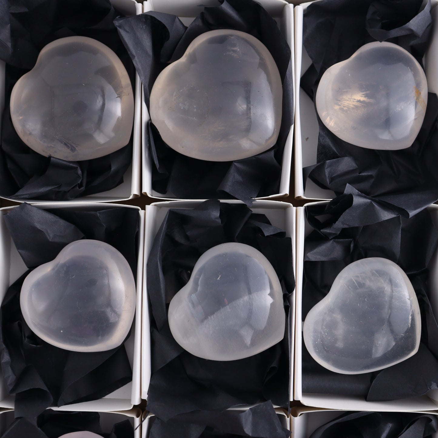 Girasol Quartz Hearts Set of 9 - Expert Wholesale and Supplier of Wholesale Crystals & Bulk Gemstones, ["Girasol","Girasol Quartz","Hearts","Quartz"]