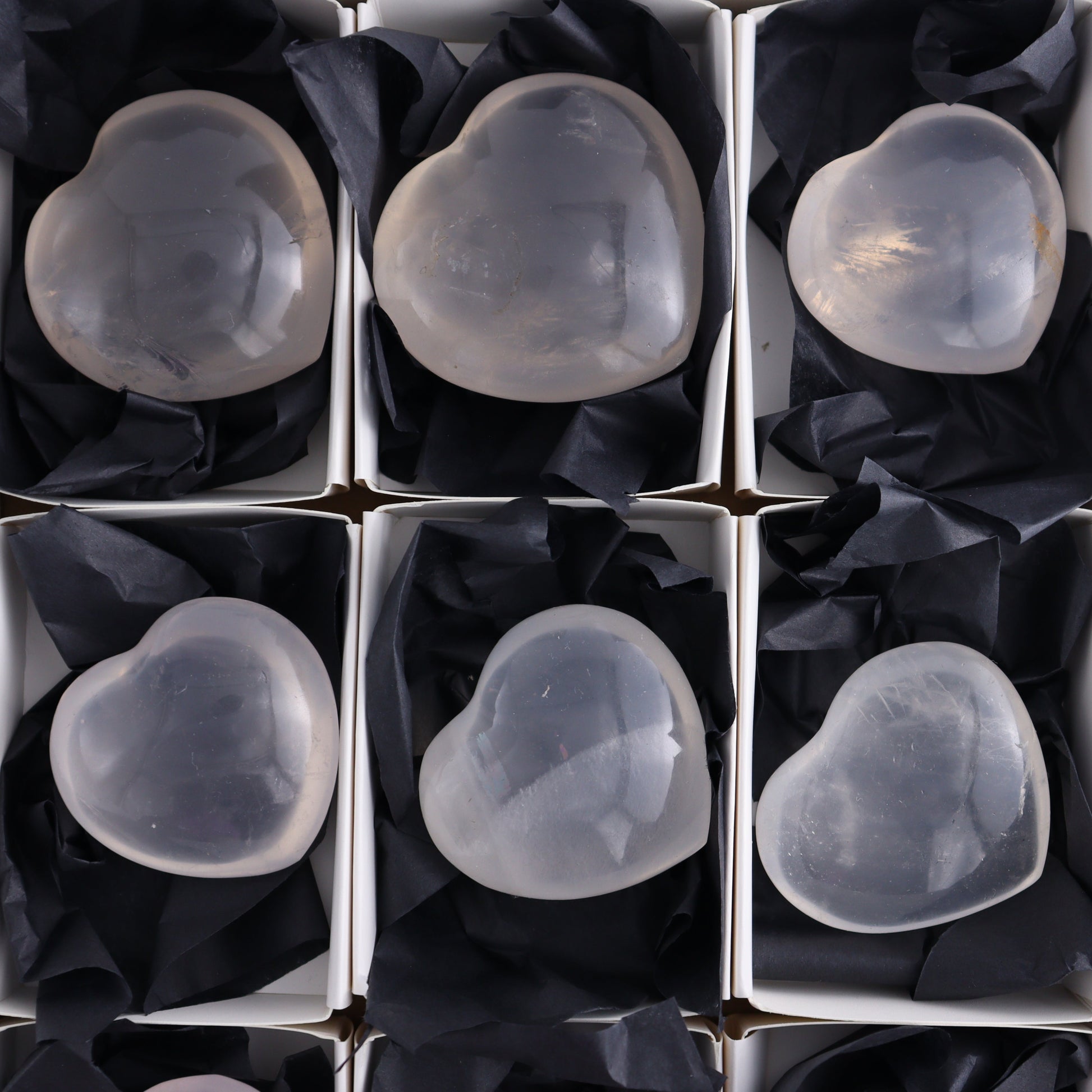 Girasol Quartz Hearts Set of 9 - Expert Wholesale and Supplier of Wholesale Crystals & Bulk Gemstones, ["Girasol","Girasol Quartz","Hearts","Quartz"]