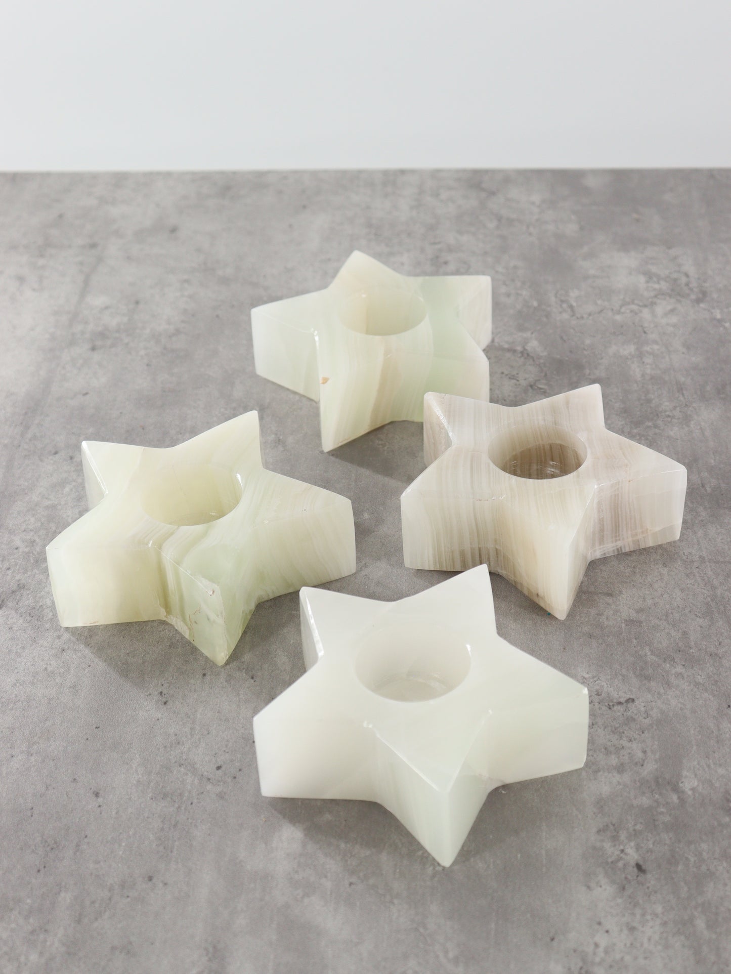 White and Green Onyx Star Candle Holders Set of 4 - Expert Wholesale and Supplier of Wholesale Crystals & Bulk Gemstones, ["Accessories","Candle Holder","Catalog Onyx","Mexico","Onyx"]