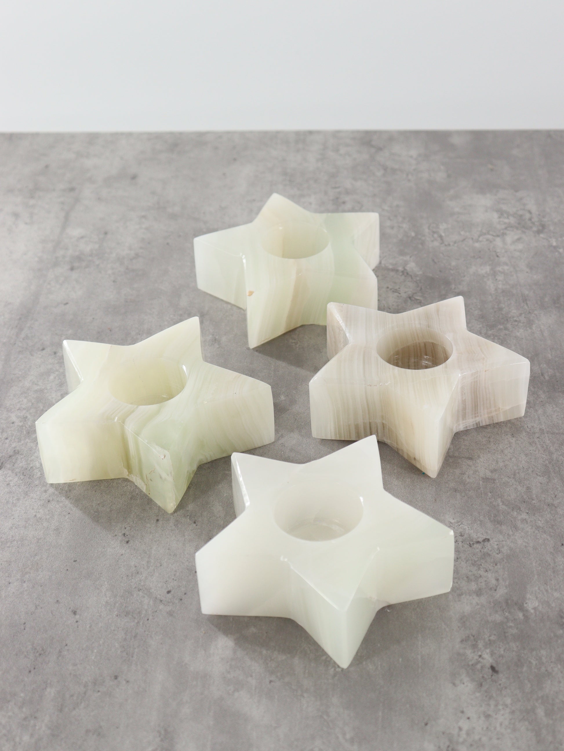 White and Green Onyx Star Candle Holders Set of 4 - Expert Wholesale and Supplier of Wholesale Crystals & Bulk Gemstones, ["Accessories","Candle Holder","Catalog Onyx","Mexico","Onyx"]