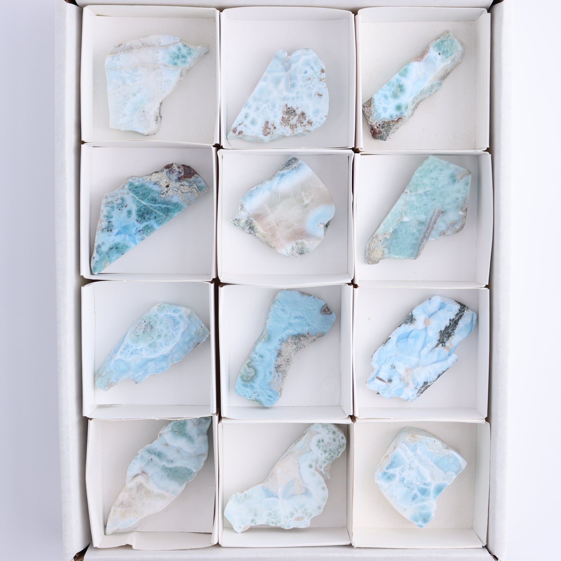 Larimar Slices Set of 12 - Expert Wholesale and Supplier of Wholesale Crystals & Bulk Gemstones, ["Larimar","Slices and Slabs"]