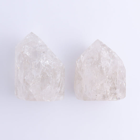 Crackled Quartz Towers Set of 2 - Expert Wholesale and Supplier of Wholesale Crystals & Bulk Gemstones, ["Brazil","Clear Quartz","Crackled","Points","Quartz","Towers"]